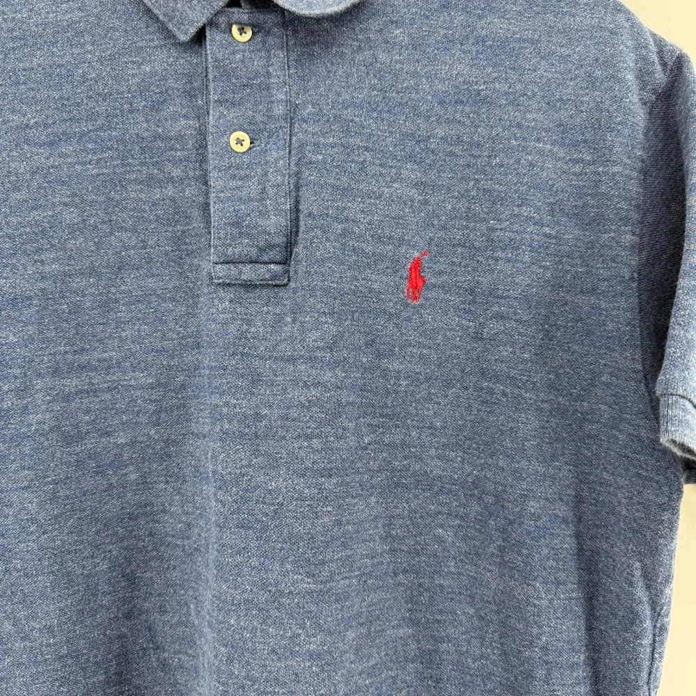 Polo Ralph Lauren Mens‎ L Blue Heathered Short Sleeve Polo Shirt Red Pony Logo